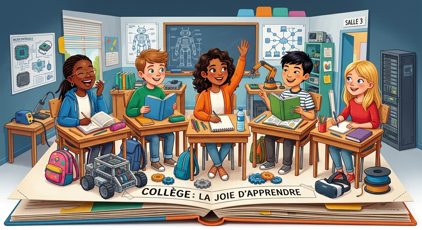 Élèves heureux en classe au collège